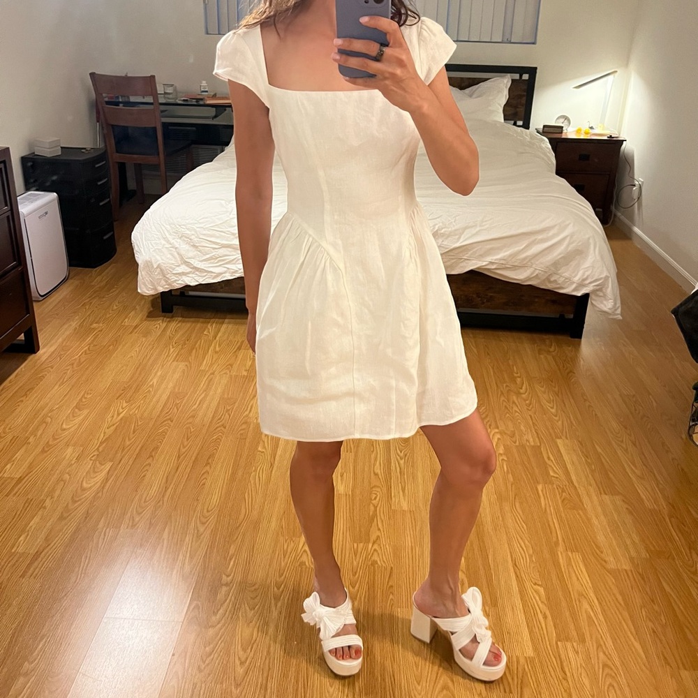 Reformation White Basque Waist Dress